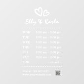 Modern Script Name Heart Logo Openhours White Fensteraufkleber (Blatt)