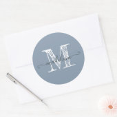 Modern Script Name Monogram Initial Dusty Blue Runder Aufkleber (Umschlag)