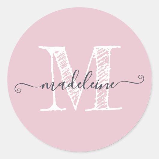 Modern Script Name Monogram Initial Parfait Pink Runder Aufkleber (Vorderseite)