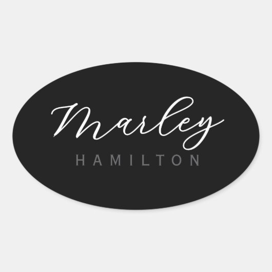 Modern Script Name Monogram Ovaler Aufkleber (Vorderseite)