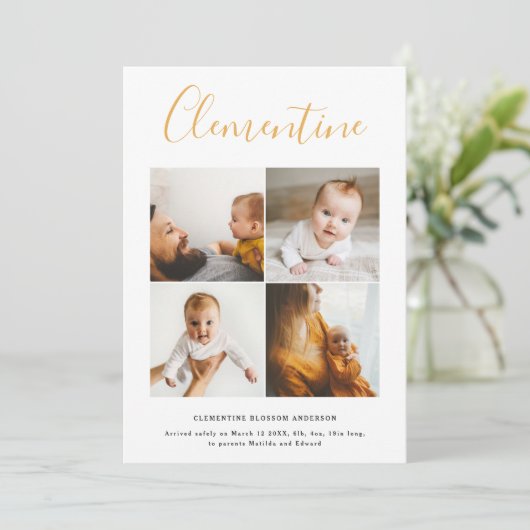 Modern Script Name Multi Foto Polka Dot Geburt Ankündigung (Stehend Vorderseite)