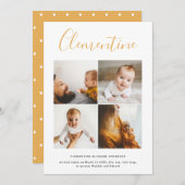 Modern Script Name Multi Foto Polka Dot Geburt Ankündigung (Vorne/Hinten)