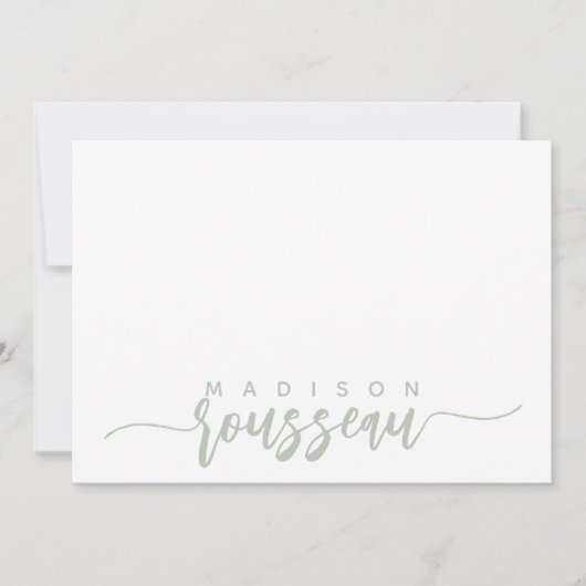 Modern Script Name Personalisiert Sage Green Mitteilungskarte (Vorderseite)