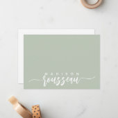 Modern Script Name Personalisiert White Sage Green Mitteilungskarte (Vorderseite/Rückseite Beispiel)
