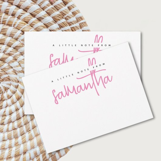 Modern Script name white note card Mitteilungskarte