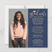 Modern Script Navy Blue & Gold 1 Foto Abschluss Magneteinladung (Vorderseite)