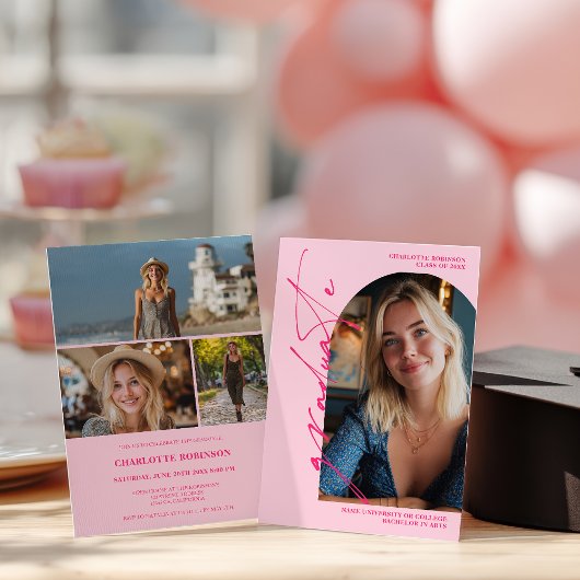  Modern Script neon pink graduate photo graduation Einladung