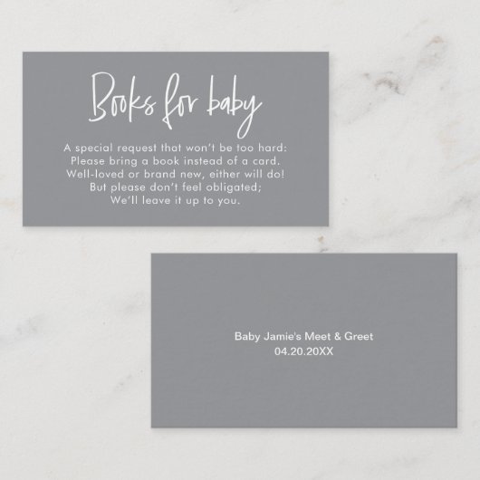 Modern Script Neutral Baby Shower Book Request Begleitkarte (Vorne/Hinten)