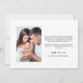 Modern Script Newborn baby Photo Heart Dankeskarte (Rückseite)
