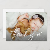 Modern Script Newborn baby Photo Heart Dankeskarte (Vorne/Hinten)