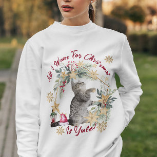 Modern Script Niedlich Cat Watercolor Frauen Weihn Sweatshirt