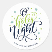 Modern Script O Heilige Nacht Weihnachten Runder Aufkleber (Vorderseite)