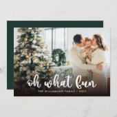 Modern Script Oh What Fun Foto Weihnachtskarte (Vorne/Hinten)