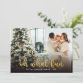 Modern Script Oh What Fun Foto Weihnachtskarte (Stehend Vorderseite)