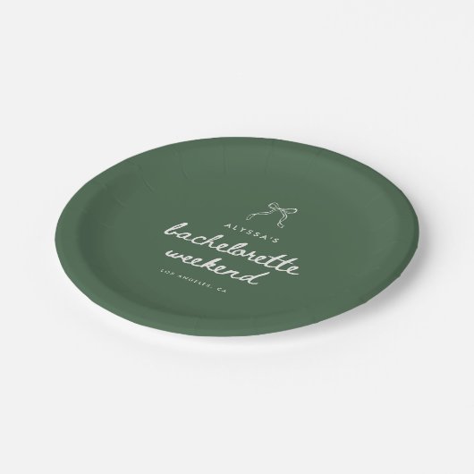 Modern Script Olive Green Coquette Bachelorette Pappteller (Schrägansicht)