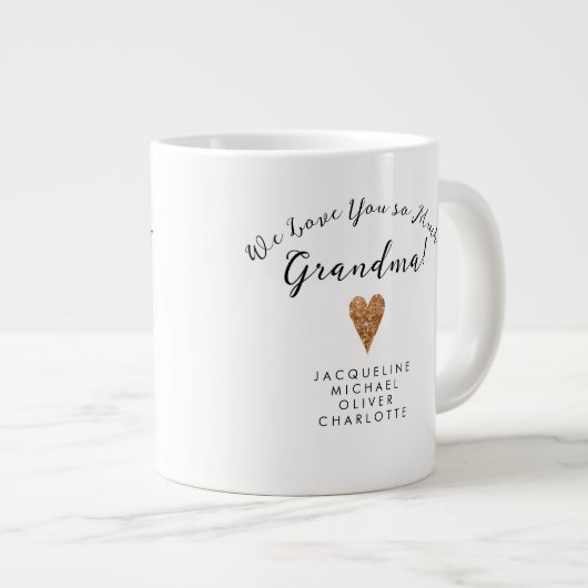 Modern Script Oma Rose Gold Herz mit Namen Jumbo-Tasse (Vorderseite Rechts)