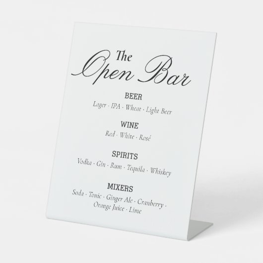 Modern Script Open Bar Event Pedestal Sign Sockelschild (Vorderseite)