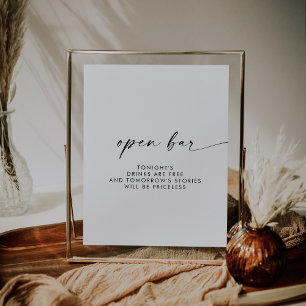 Modern Script Open Bar Sign Poster