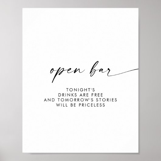 Modern Script Open Bar Sign Poster (Vorne)