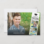 Modern Script Overlay 3 Photo Graduation Dankeskarte (Vorderseite)