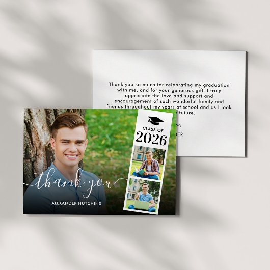 Modern Script Overlay 3 Photo Graduation Dankeskarte