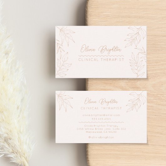 Modern Script Pale Tan Peach Therapist Visitenkarte