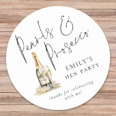 Modern Script Pearls Prosecco Hen Party Dank Runder Aufkleber