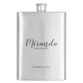 Modern Script Personalisiert Bridesmaid Flachmann (Vorderseite)