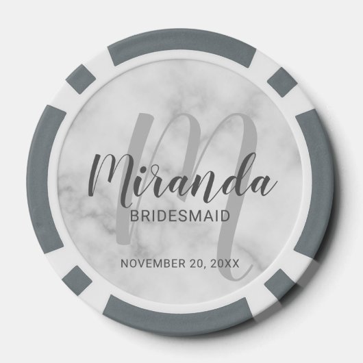 Modern Script Personalisiert Bridesmaid Pokerchips (Rückseite)