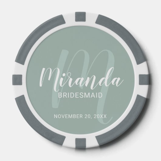 Modern Script Personalisiert Bridesmaid Pokerchips (Vorderseite)