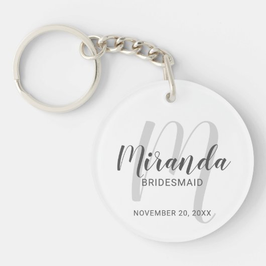 Modern Script Personalisiert Bridesmaid Schlüsselanhänger (Vorderseite)