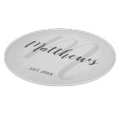 Modern Script Personalisiert Monogram und Familien Schneidebrett (Ecke)