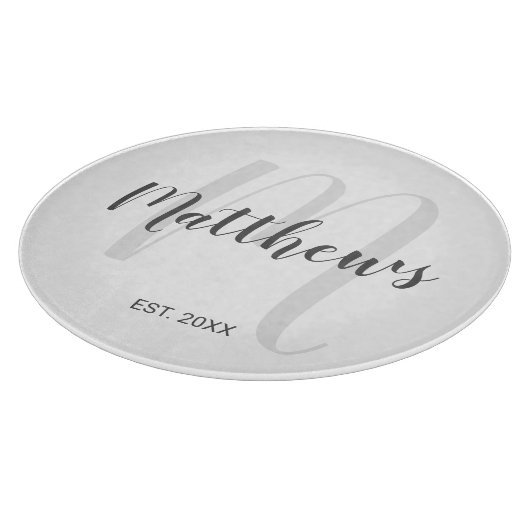 Modern Script Personalisiert Monogram und Familien Schneidebrett (Ecke)
