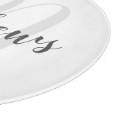 Modern Script Personalisiert Monogram und Familien Schneidebrett (Ecke)