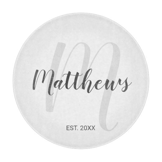 Modern Script Personalisiert Monogram und Familien Schneidebrett (Vorderseite)
