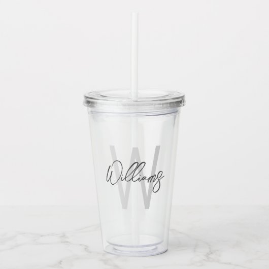 Modern Script Personalisiert Monogram und Name Acryltrinkbecher (Vorderseite)