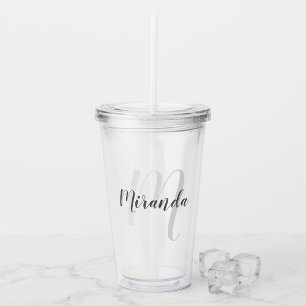 Modern Script Personalisiert Monogram und Name Acryltrinkbecher