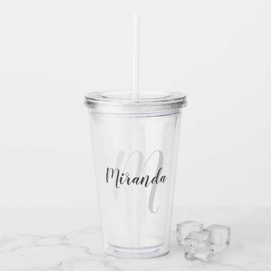Modern Script Personalisiert Monogram und Name Acryltrinkbecher