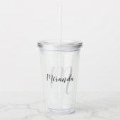 Modern Script Personalisiert Monogram und Name Acryltrinkbecher (Vorderseite)