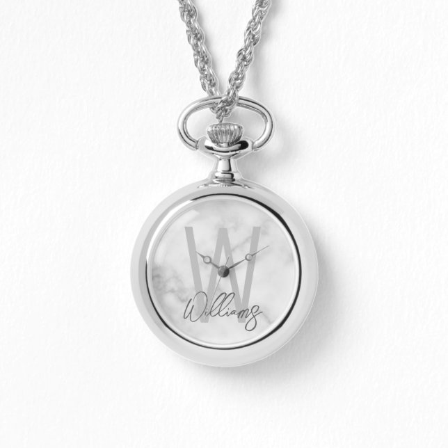 Modern Script Personalisiert Monogram und Name Armbanduhr (Vorderseite)