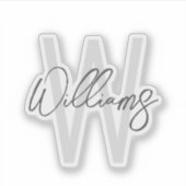 Modern Script Personalisiert Monogram und Name Aufkleber (Vorderseite)