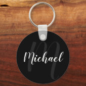 Modern Script Personalisiert Monogram und Name Bla Schlüsselanhänger (Vorderseite)