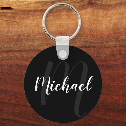 Modern Script Personalisiert Monogram und Name Bla Schlüsselanhänger (Vorderseite)