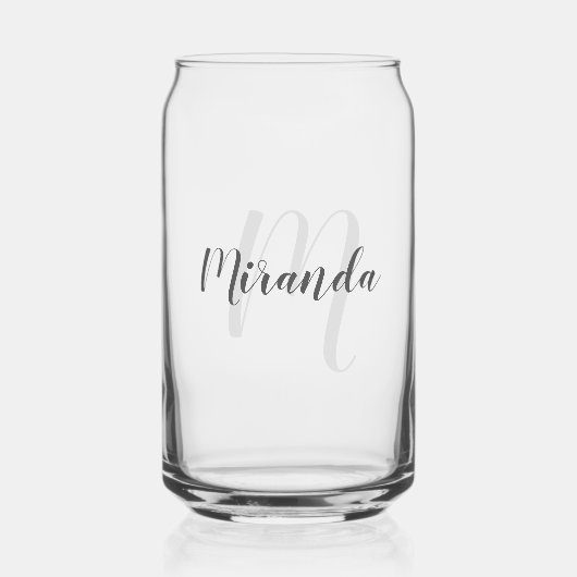 Modern Script Personalisiert Monogram und Name Dosenglas (Vorderseite)