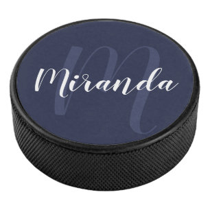 Modern Script Personalisiert Monogram und Name Eishockey Puck