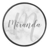 Modern Script Personalisiert Monogram und Name Eishockey Puck (Vorderseite)