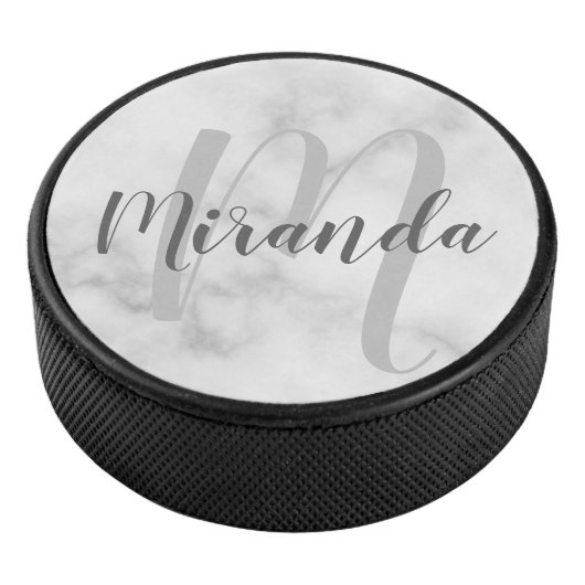 Modern Script Personalisiert Monogram und Name Eishockey Puck (3/4)