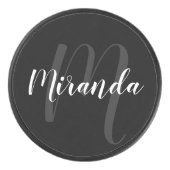 Modern Script Personalisiert Monogram und Name Eishockey Puck (Vorderseite)