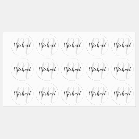 Modern Script Personalisiert Monogram und Name Etiketten (Blatt)