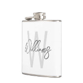 Modern Script Personalisiert Monogram und Name Flachmann (Links)